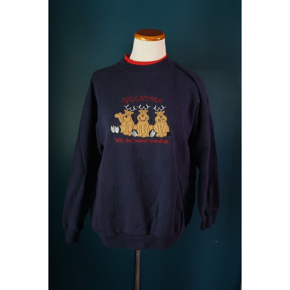 Vintage Grandma With The Dearest Grandkids Sweatshirt Crewneck Embroidered Deer